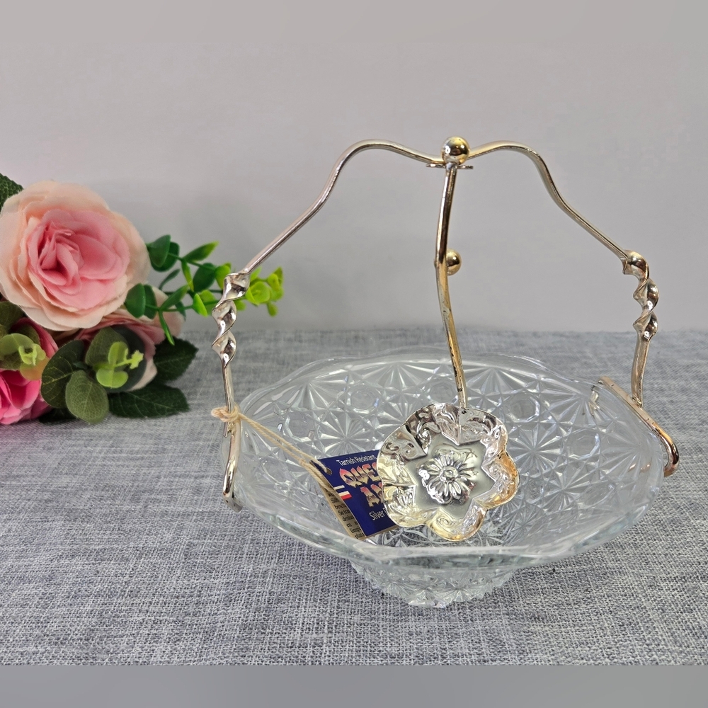 Vintage Queen‎ Anne Glass/Silver Plated Candy/Nut/Jam Dish with Spoon on Handle